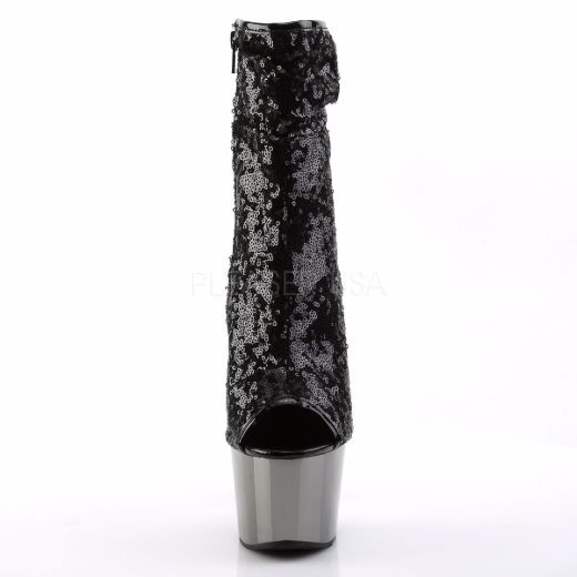 Product image of Pleaser Adore-1008Sq Black Sequins/Dark Pewter Chrome, 7 inch (17.8 cm) Heel, 2 3/4 inch (7 cm) Platform Ankle Boot