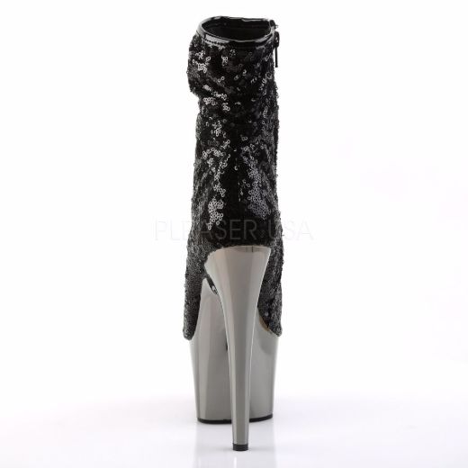 Product image of Pleaser Adore-1008Sq Black Sequins/Dark Pewter Chrome, 7 inch (17.8 cm) Heel, 2 3/4 inch (7 cm) Platform Ankle Boot