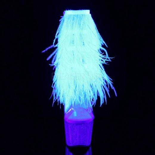 Product image of Pleaser Adore-1017Mff Clear-White Marabou/Clear-Gltr, 7 inch (17.8 cm) Heel, 2 3/4 inch (7 cm) Platform Ankle Boot