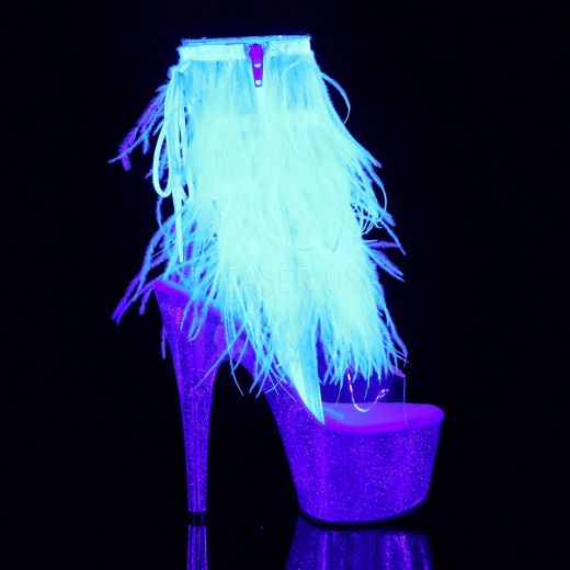 Product image of Pleaser Adore-1017Mff Clear-White Marabou/Clear-Gltr, 7 inch (17.8 cm) Heel, 2 3/4 inch (7 cm) Platform Ankle Boot