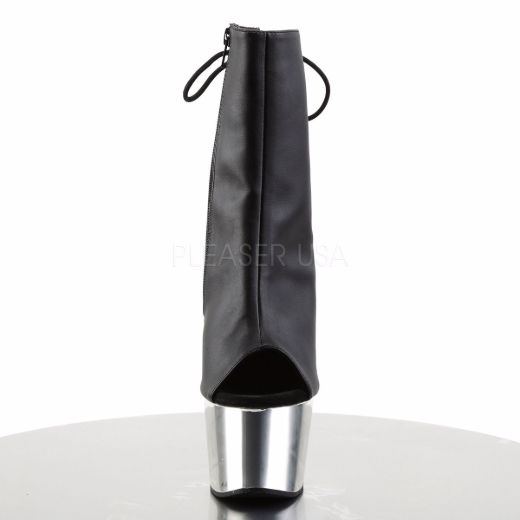 Product image of Pleaser Adore-1018 Black Faux Leather/Silver Chrome, 7 inch (17.8 cm) Heel, 2 3/4 inch (7 cm) Platform Ankle Boot