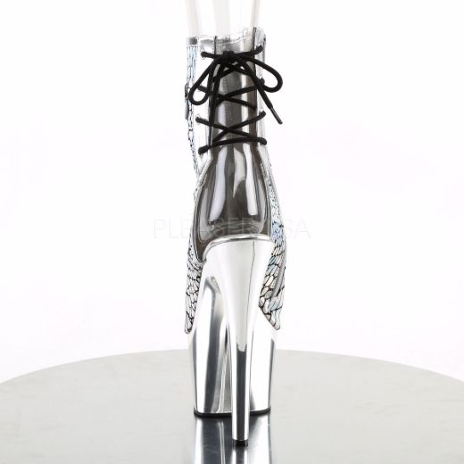 Product image of Pleaser Adore-1018Hg Silver Hologram Ostrich Pu/Silver Chrome, 7 inch (17.8 cm) Heel, 2 3/4 inch (7 cm) Platform Ankle Boot