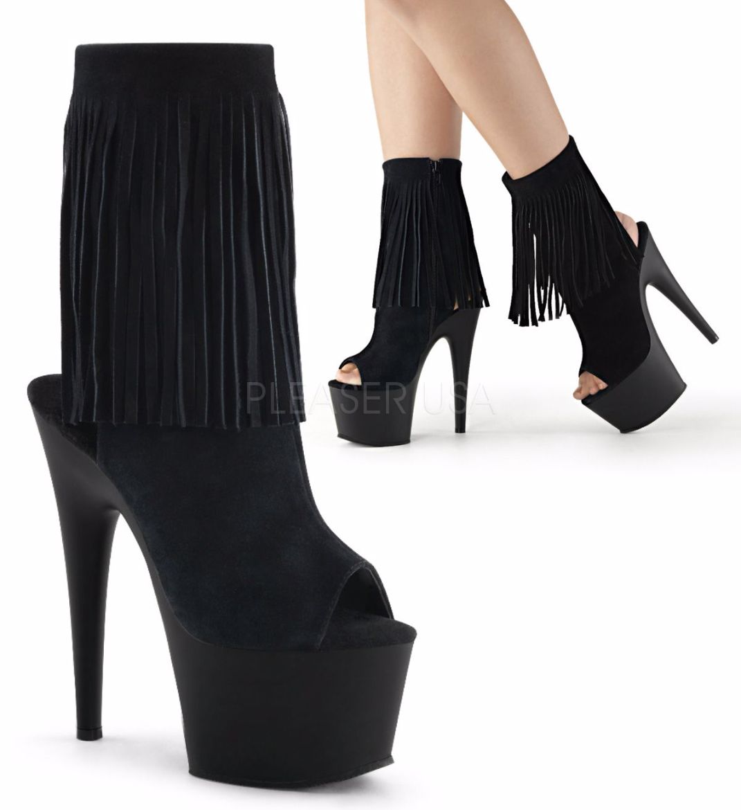 Product image of Pleaser Adore-1019 Black Suede/Black Matte, 7 inch (17.8 cm) Heel, 2 3/4 inch (7 cm) Platform Ankle Boot