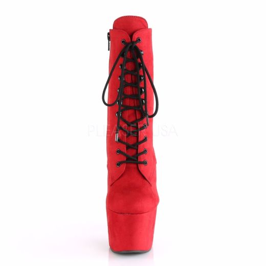 Product image of Pleaser Adore-1020Fs Red Faux Suede/Red Faux Suede, 7 inch (17.8 cm) Heel, 2 3/4 inch (7 cm) Platform Ankle Boot