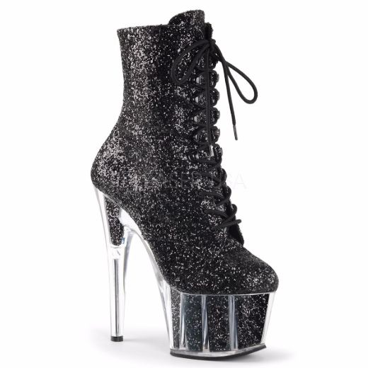 Product image of Pleaser Adore-1020G Black Glitter/Black Glitter, 7 inch (17.8 cm) Heel, 2 3/4 inch (7 cm) Platform Ankle Boot