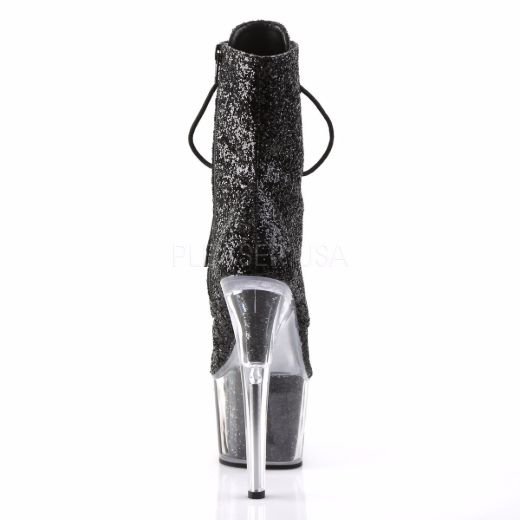 Product image of Pleaser Adore-1020G Black Glitter/Black Glitter, 7 inch (17.8 cm) Heel, 2 3/4 inch (7 cm) Platform Ankle Boot