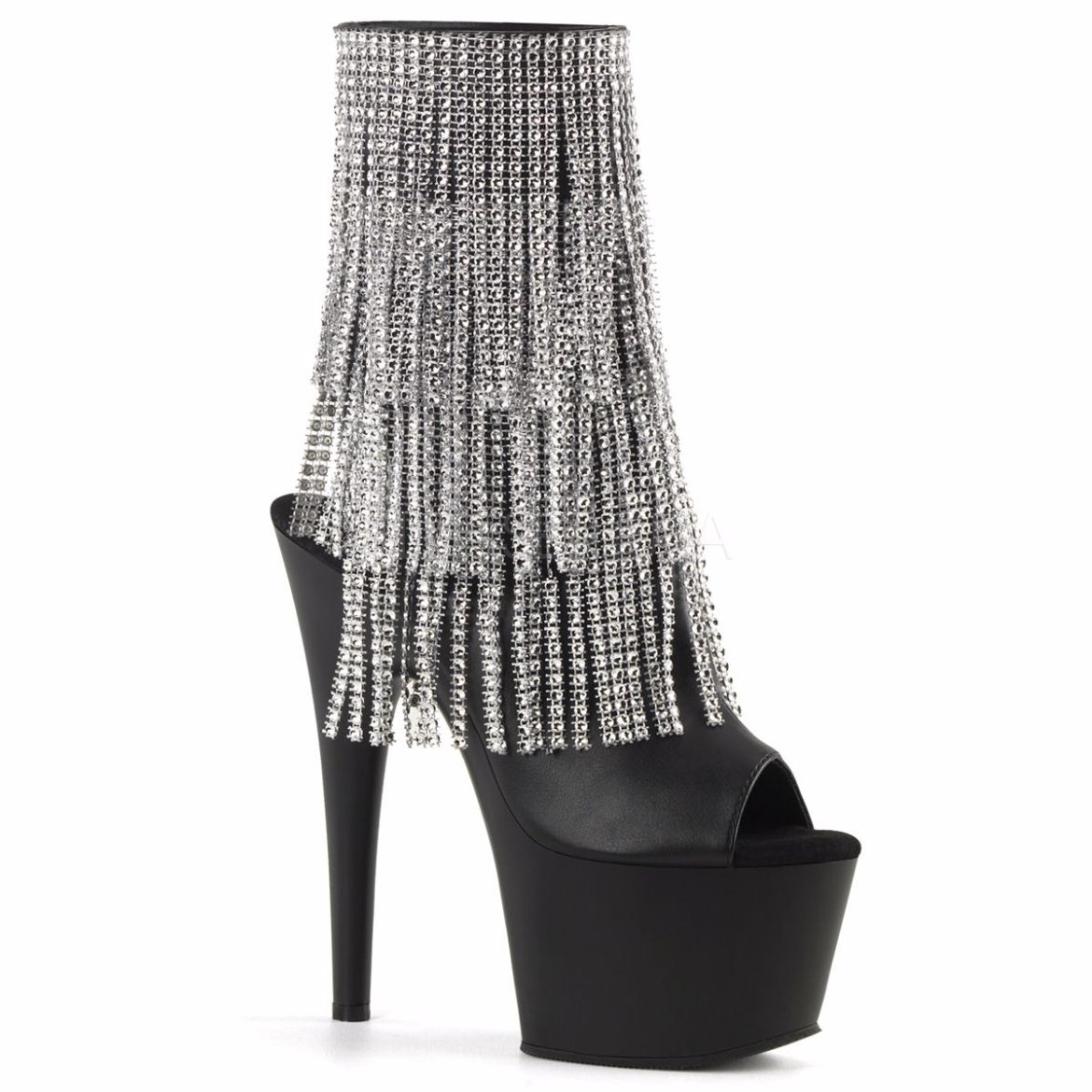 Product image of Pleaser Adore-1024Rsf Black Faux Leather-Silver/Black Matte, 7 inch (17.8 cm) Heel, 2 3/4 inch (7 cm) Platform Ankle Boot