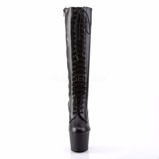 Product image of Pleaser Adore-2023 Black Stretch Faux Leather/Black Matte, 7 inch (17.8 cm) Heel. 2 3/4 inch (7 cm) Platform Knee High Boot