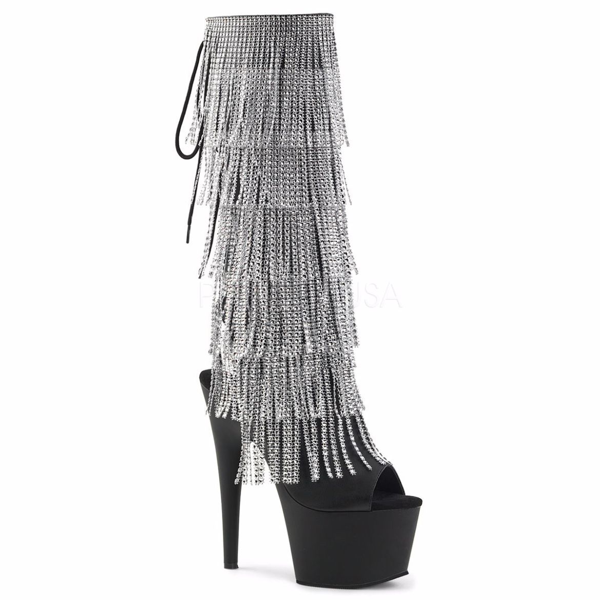 Product image of Pleaser Adore-2024Rsf Black Stretch Faux Leather/Black Matte, 7 inch (17.8 cm) Heel. 2 3/4 inch (7 cm) Platform Knee High Boot