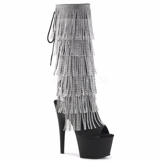 Product image of Pleaser Adore-2024Rsf Black Stretch Faux Leather/Black Matte, 7 inch (17.8 cm) Heel. 2 3/4 inch (7 cm) Platform Knee High Boot