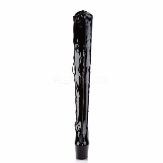 Product image of Pleaser Adore-3063 Black Stretch Patent/Black, 7 inch (17.8 cm) Heel, 2 3/4 inch (7 cm) Platform Thigh High Boot