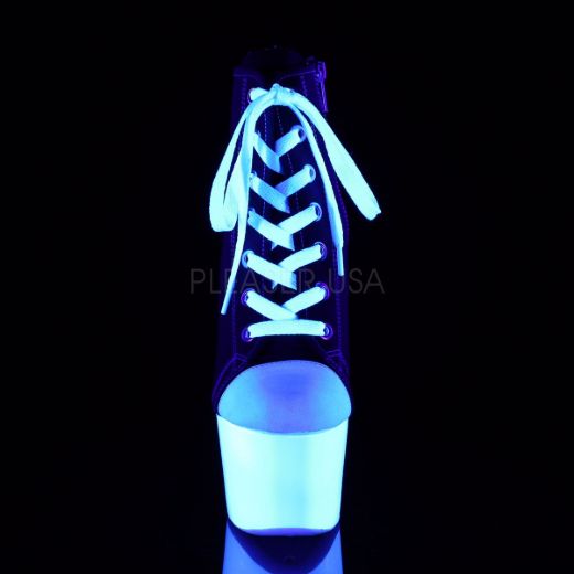 Product image of Pleaser Adore-700Sk-02 Black Canvas/Neon White, 7 inch (17.8 cm) Heel, 2 3/4 inch (7 cm) Platform Ankle Boot