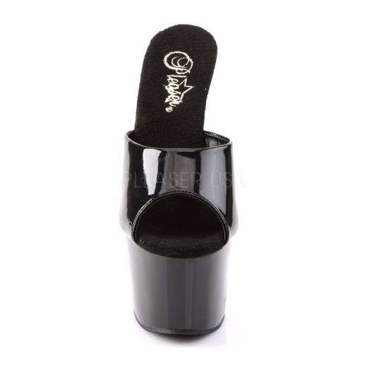 Product image of Pleaser Adore-701 Black Patent/Black, 7 inch (17.8 cm) Heel, 2 3/4 inch (7 cm) Platform Slide Mule Shoes