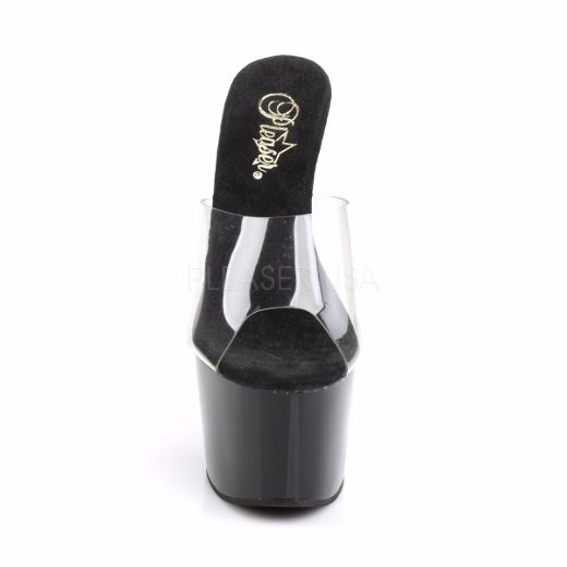 Product image of Pleaser Adore-701 Clear/Black, 7 inch (17.8 cm) Heel, 2 3/4 inch (7 cm) Platform Slide Mule Shoes