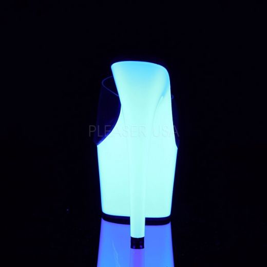 Product image of Pleaser Adore-701Uv Clear/Neon White, 7 inch (17.8 cm) Heel, 2 3/4 inch (7 cm) Platform Slide Mule Shoes