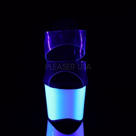 Product image of Pleaser Adore-702Uv Clear/Neon White, 7 inch (17.8 cm) Heel, 2 3/4 inch (7 cm) Platform Slide Mule Shoes