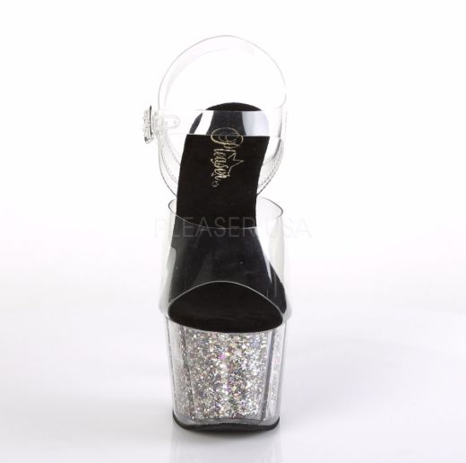 Product image of Pleaser Adore-708Cg Clear/Silver Confetti Glitter, 7 inch (17.8 cm) Heel, 2 3/4 inch (7 cm) Platform Sandal Shoes