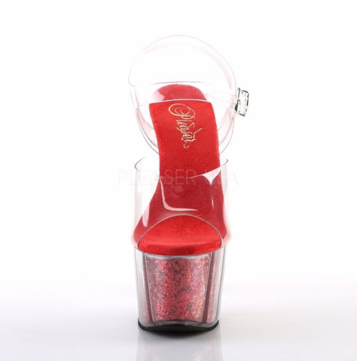 Product image of Pleaser Adore-708G Clear/Red Glitter Inserts, 7 inch (17.8 cm) Heel, 2 3/4 inch (7 cm) Platform Sandal Shoes