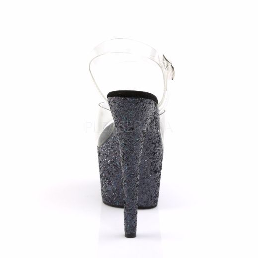 Product image of Pleaser Adore-708Lg Clear/Black Multi Glitter, 7 inch (17.8 cm) Heel, 2 3/4 inch (7 cm) Platform Sandal Shoes