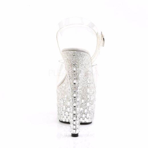 Product image of Pleaser Adore-708Mr-5 Clear/White-Silver, 7 inch (17.8 cm) Heel, 2 3/4 inch (7 cm) Platform Sandal Shoes