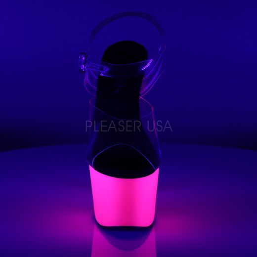 Product image of Pleaser Adore-708Uv Clear/Neon Pink, 7 inch (17.8 cm) Heel, 2 3/4 inch (7 cm) Platform Sandal Shoes