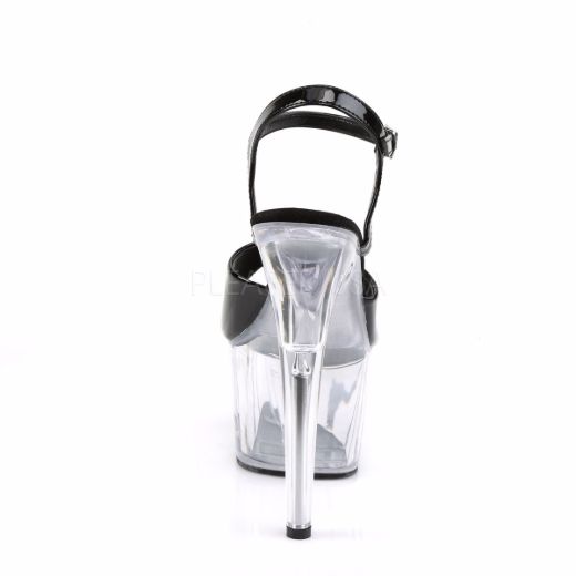 Product image of Pleaser Adore-709 Black Patent/ Clear,  7 inch (17.8 cm) Heel, 2 3/4 inch (7 cm) Platform Sandal Shoes