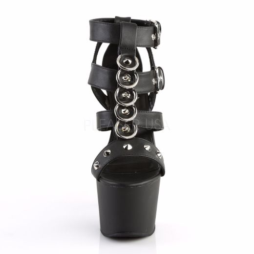 Product image of Pleaser Adore-758 Black Faux Leather/Black Matte, 7 inch (17.8 cm) Heel, 2 3/4 inch (7 cm) Platform Sandal Shoes