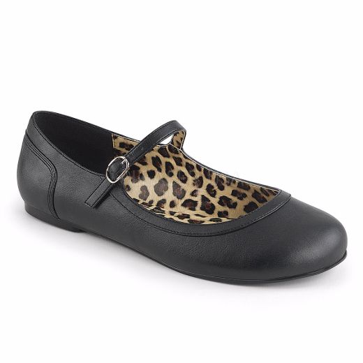 Product image of Pleaser Pink Label Anna-02 Black Faux Leather, Flat Flat Shoes