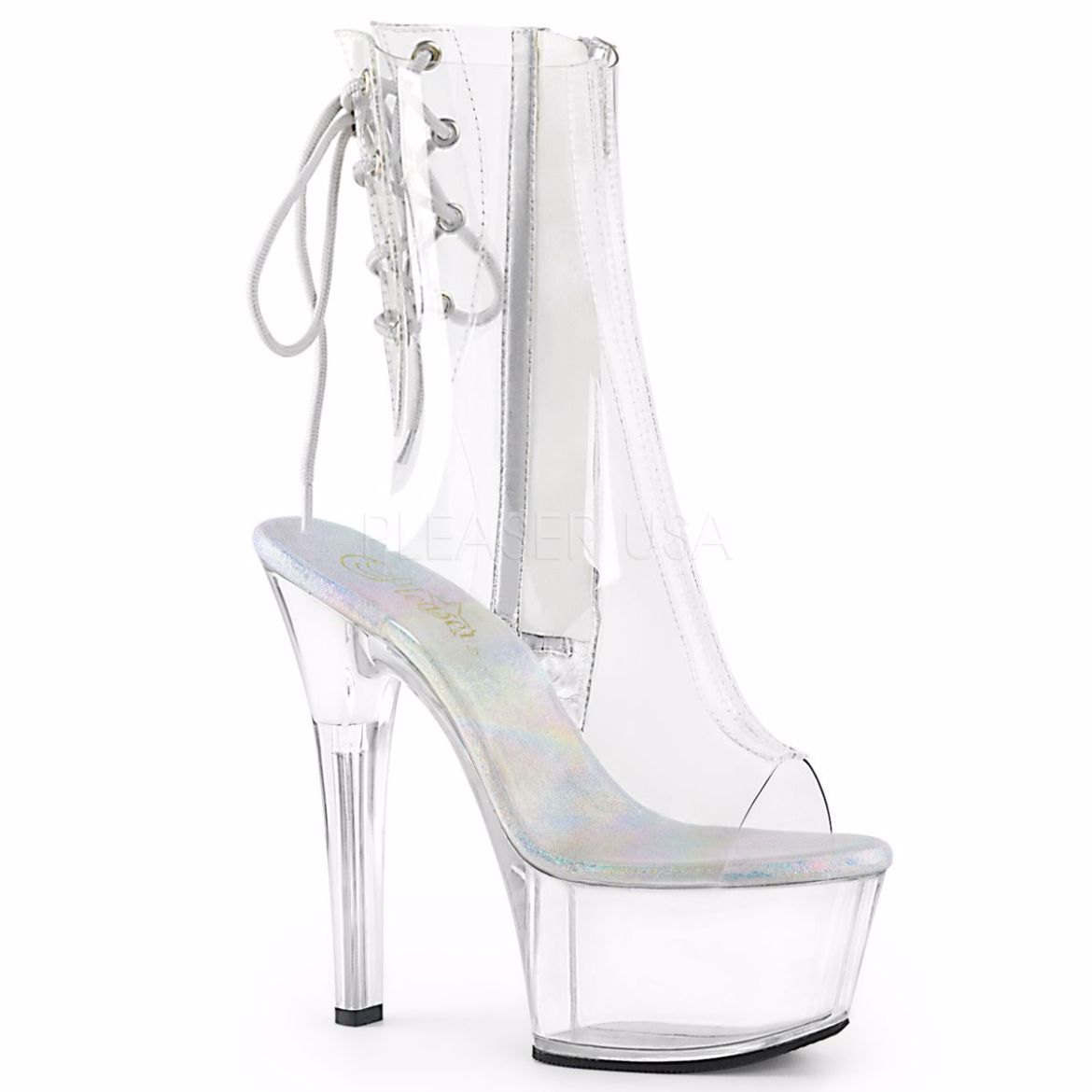 Product image of Pleaser Aspire-1018C Clear/Clear, 6 inch (15.2 cm) Heel, 2 1/4 inch (5.7 cm) Platform Ankle Boot