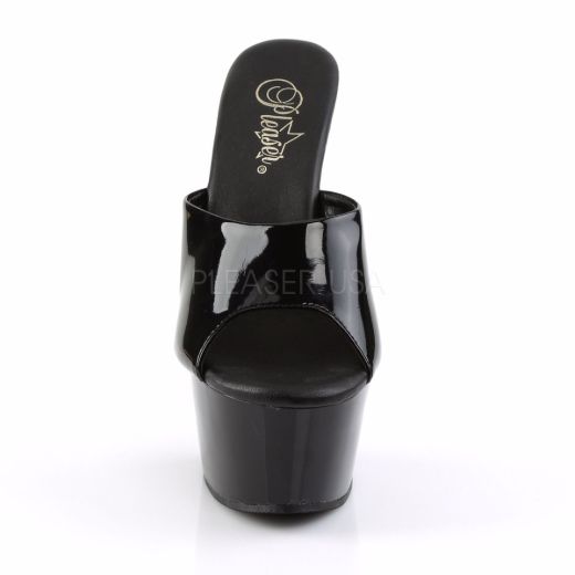 Product image of Pleaser Aspire-601 Black Patent/Black, 6 inch (15.2 cm) Heel, 2 1/4 inch (5.7 cm) Platform Slide Mule Shoes