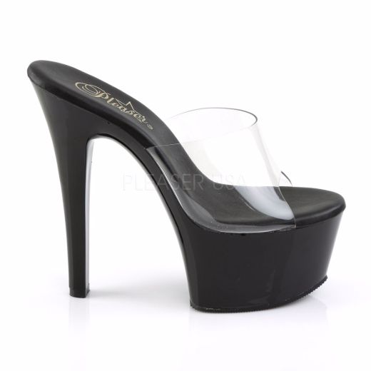 Product image of Pleaser Aspire-601 Clear/Black Matte, 6 inch (15.2 cm) Heel, 2 1/4 inch (5.7 cm) Platform Slide Mule Shoes