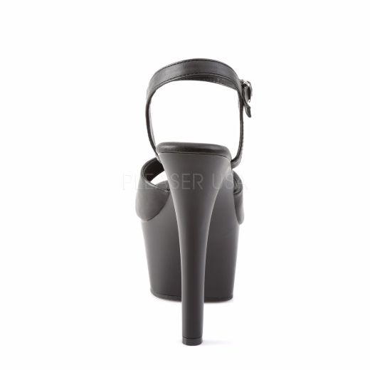 Product image of Pleaser Aspire-609 Black Faux Leather/Black Matte, 6 inch (15.2 cm) Heel, 2 1/4 inch (5.7 cm) Platform Sandal Shoes