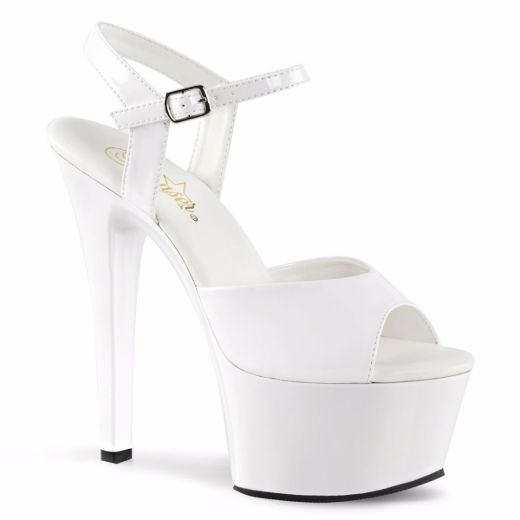 Product image of Pleaser Aspire-609 White Patent/White, 6 inch (15.2 cm) Heel, 2 1/4 inch (5.7 cm) Platform Sandal Shoes