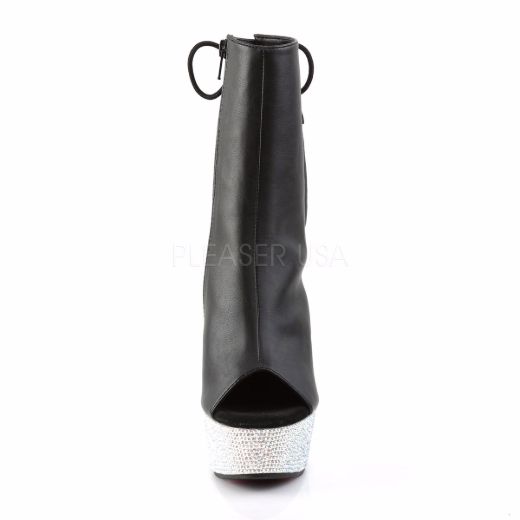 Product image of Pleaser Bejeweled-1018Dm-6 Black Faux Leather/Silver Multi Rhinestone, 6 inch (15.2 cm) Heel, 1 3/4 inch (4.4 cm) Platform Ankle Boot