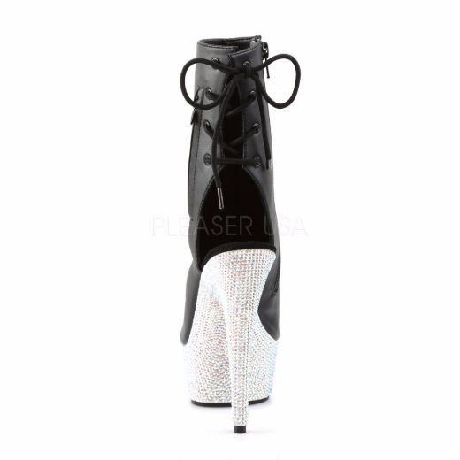 Product image of Pleaser Bejeweled-1018Dm-6 Black Faux Leather/Silver Multi Rhinestone, 6 inch (15.2 cm) Heel, 1 3/4 inch (4.4 cm) Platform Ankle Boot