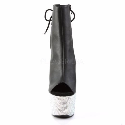 Product image of Pleaser Bejeweled-1018Dm-7 Black Faux Leather/Silver Multi Rhinestone, 7 inch (17.8 cm) Heel, 2 3/4 inch (7 cm) Platform Ankle Boot