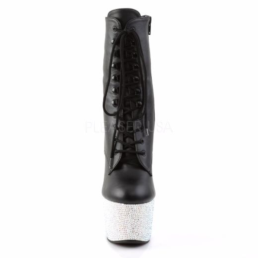 Product image of Pleaser Bejeweled-1020-7 Black Faux Leather/Silver Multi Rhinestone, 7 inch (17.8 cm) Heel, 2 3/4 inch (7 cm) Platform Ankle Boot