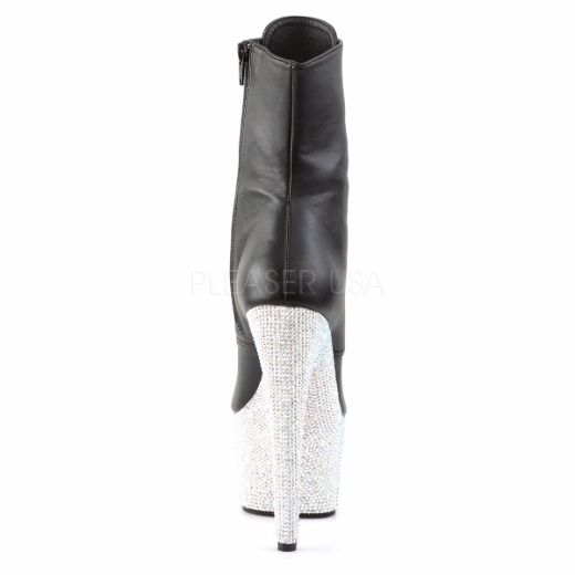 Product image of Pleaser Bejeweled-1020-7 Black Faux Leather/Silver Multi Rhinestone, 7 inch (17.8 cm) Heel, 2 3/4 inch (7 cm) Platform Ankle Boot