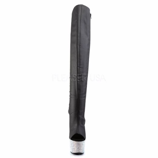 Product image of Pleaser Bejeweled-3019Dm-7 Black Faux Leather/Silver Multi Rhinestone, 7 inch (17.8 cm) Heel, 2 3/4 inch (7 cm) Platform Thigh High Boot