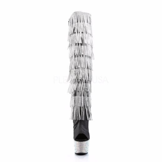 Product image of Pleaser Bejeweled-3019Rsf-7 Black Faux Leather-Silver/Silver Multi Rhinestone, 7 inch (17.8 cm) Heel, 2 3/4 inch (7 cm) Platform Thigh High Boot