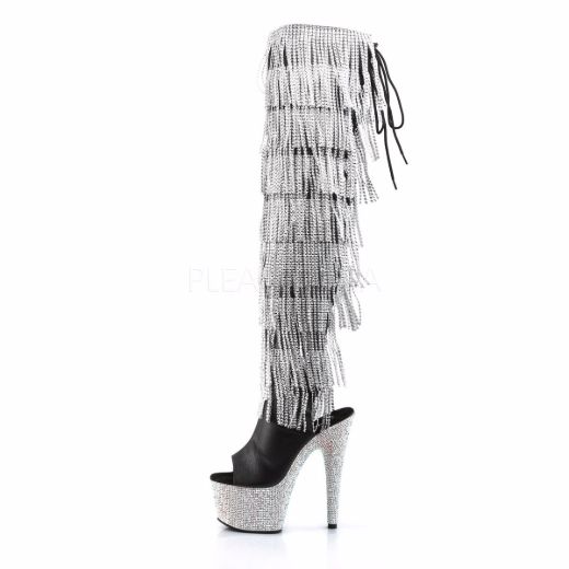 Product image of Pleaser Bejeweled-3019Rsf-7 Black Faux Leather-Silver/Silver Multi Rhinestone, 7 inch (17.8 cm) Heel, 2 3/4 inch (7 cm) Platform Thigh High Boot
