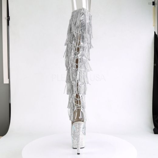 Product image of Pleaser Bejeweled-3019Rsf-7 Silver Metallic Pu-Silver/Silver Multi Rhinestone, 7 inch (17.8 cm) Heel, 2 3/4 inch (7 cm) Platform Thigh High Boot