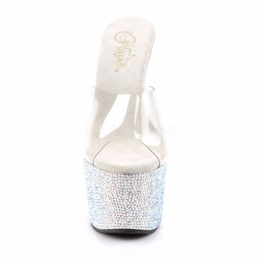 Product image of Pleaser Bejeweled-701Dm Clear/Silver Multi Rhinestone, 7 inch (17.8 cm) Heel, 2 3/4 inch (7 cm) Platform Slide Mule Shoes