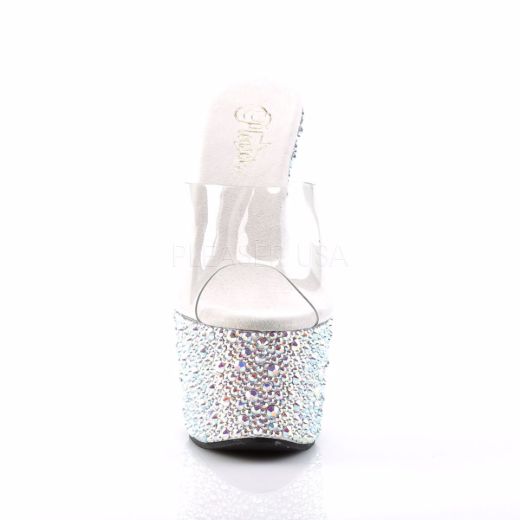 Product image of Pleaser Bejeweled-701Ms Clear/Silver Multi Rhinestone, 7 inch (17.8 cm) Heel, 2 3/4 inch (7 cm) Platform Slide Mule Shoes