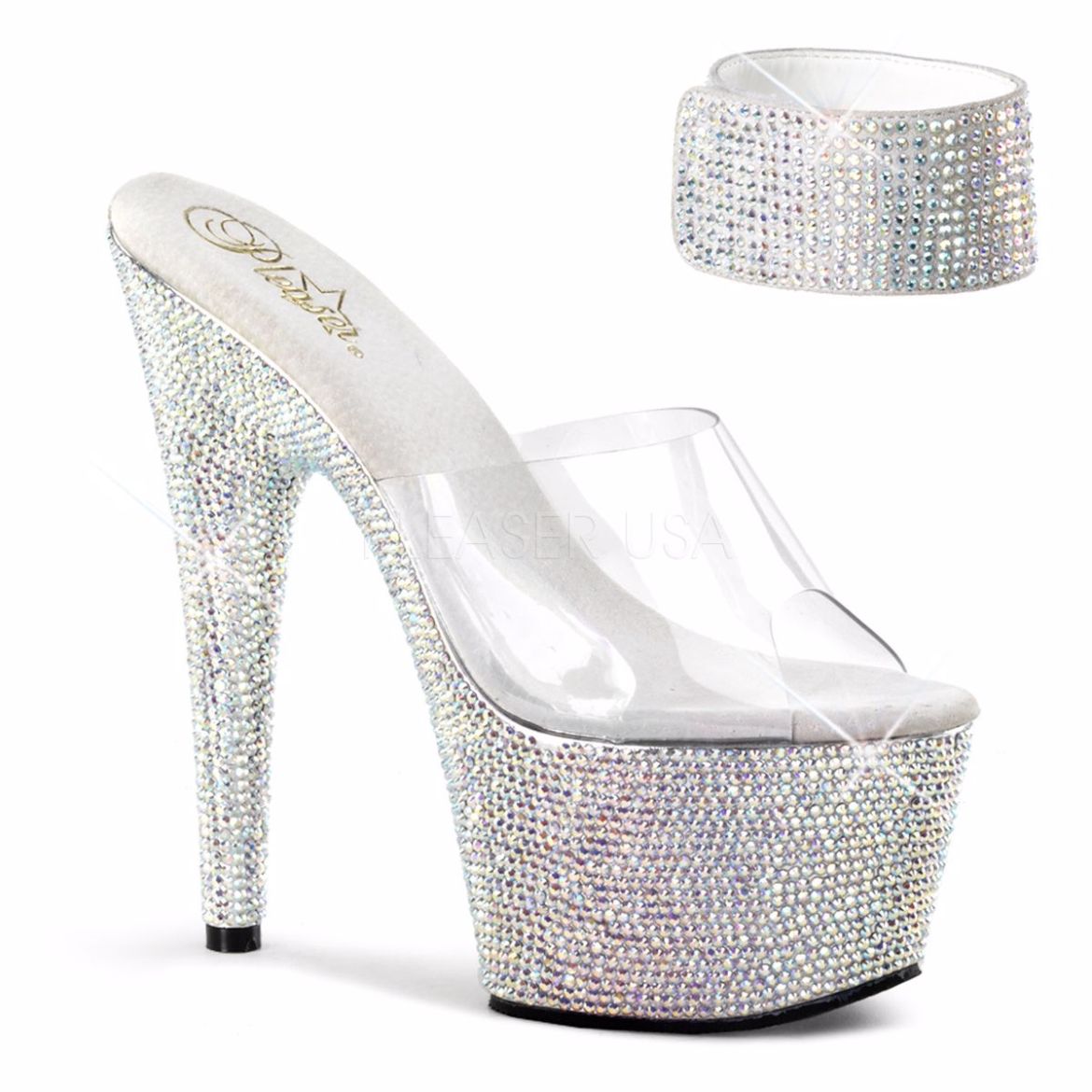 Product image of Pleaser Bejeweled-712Rs Clear/Silver Multi Rhinestone, 7 inch (17.8 cm) Heel, 2 3/4 inch (7 cm) Platform Sandal Shoes