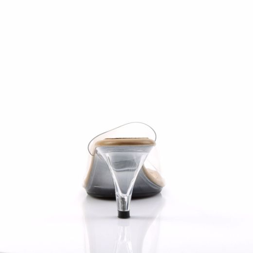 Product image of Fabulicious Belle-301 Clear-Tan/Clear, 3 inch (7.6 cm) Heel, 1/8 inch (0.3 cm) Platform Slide Mule Shoes