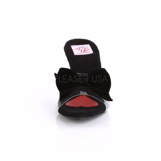 Product image of Pin Up Couture Belle-301Bow Clear-Black/Clear, 3 inch (7.6 cm) Heel, 1/8 inch (0.3 cm) Platform Slide Mule Shoes