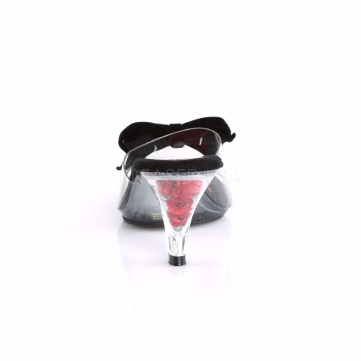 Product image of Pin Up Couture Belle-301Bow Clear-Black/Clear, 3 inch (7.6 cm) Heel, 1/8 inch (0.3 cm) Platform Slide Mule Shoes