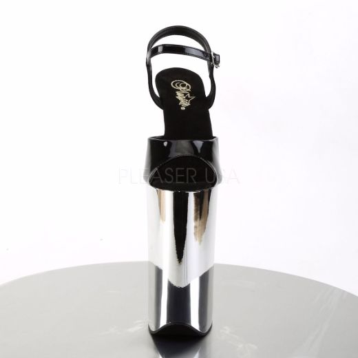 Product image of Pleaser Beyond-009 Black/Silver Chrome, 10 inch (25.4 cm) Heel, 6 1/4 inch (15.9 cm) Platform Sandal Shoes
