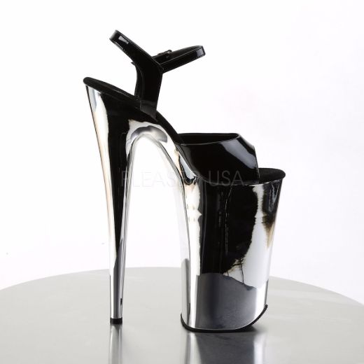 Product image of Pleaser Beyond-009 Black/Silver Chrome, 10 inch (25.4 cm) Heel, 6 1/4 inch (15.9 cm) Platform Sandal Shoes